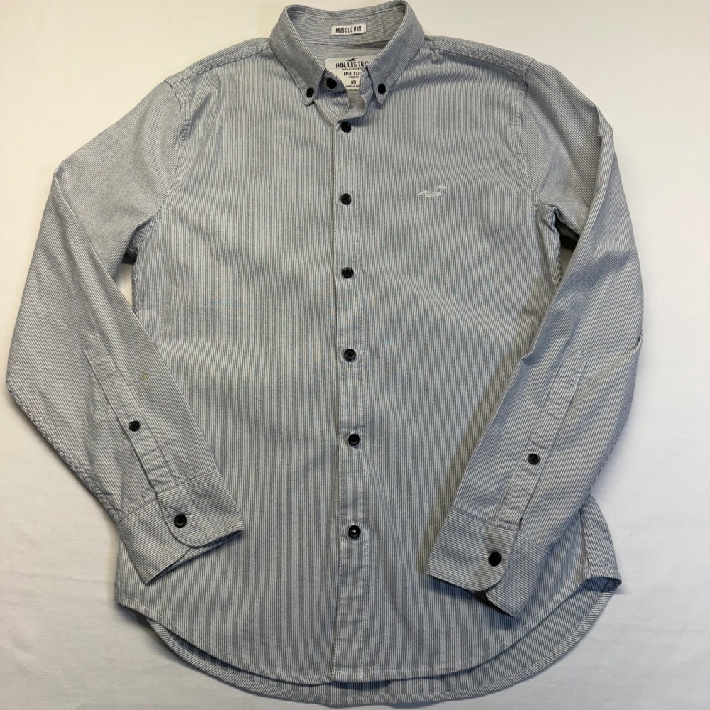 Hollister Epic Flex Muscle Fit Shirt XS Mens Stretch Button Down Blue Stripe